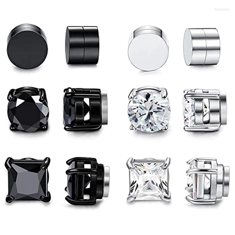 

Backs Earrings 6 Pairs Of Magnetic Stud Men And Women Black CZ Magnet Non-piercing Clip Earring Set Round Steel