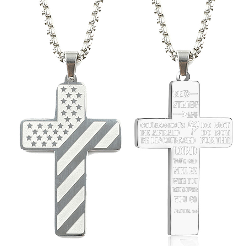 American Flag Cross Pendant Necklace Men's Stainless Steel Necklace Fashion Accessories
