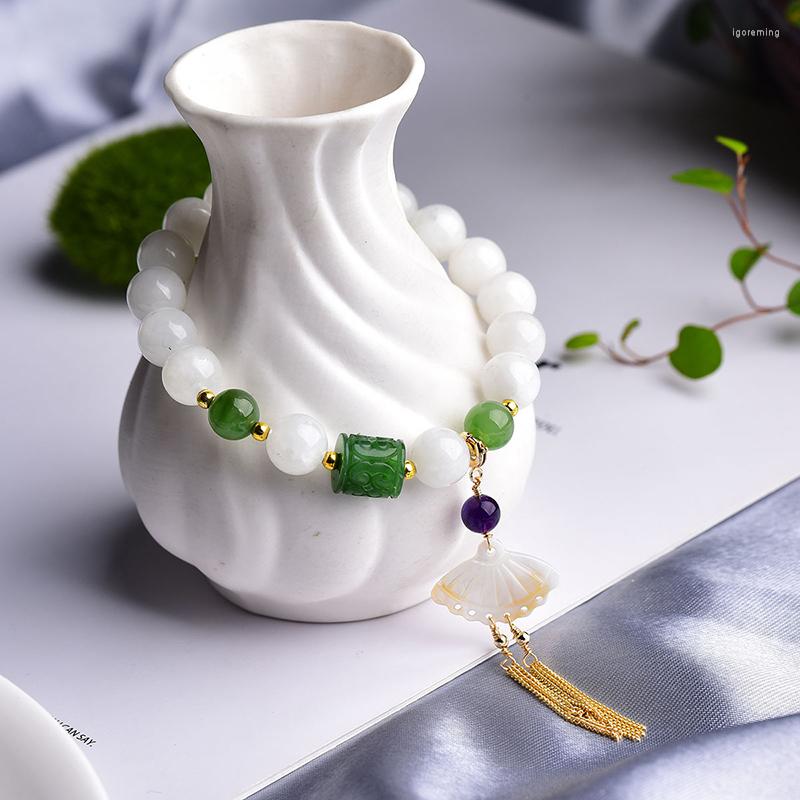 Strand Natural Hetian White Stone 10mm Round Bead Bracelet With Variety Charms Bangle Lucky For Women Versatile Fashion Jewelry
Strand Natural Hetian White Stone 10mm Round Bead Bracelet With Variety Charms Bangle Lucky For Women Versatile Fashion Jewelry