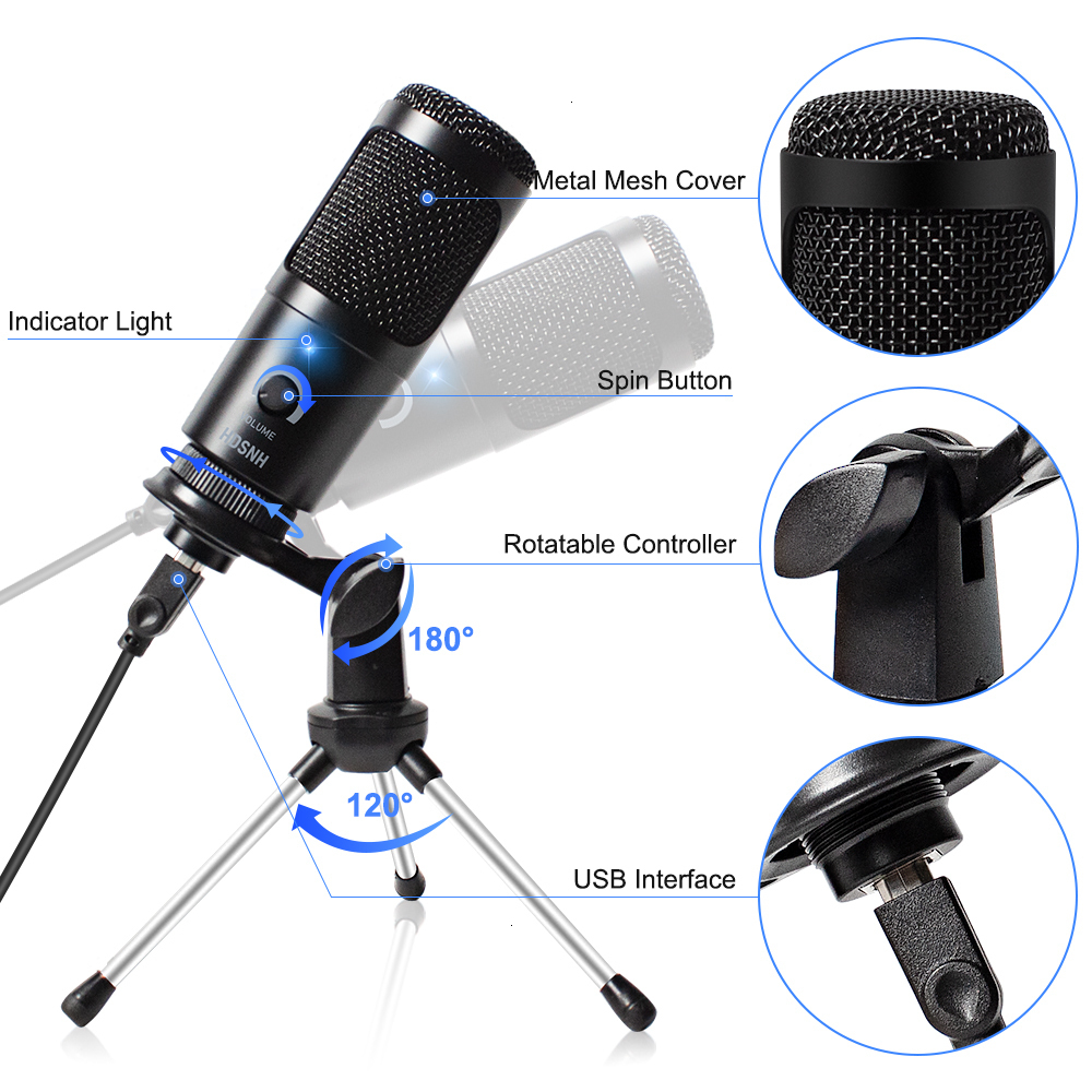 Microphones USB Microphone Condenser D80 Recording Microphone with Stand and Ring Light for PC Karaoke Streaming Podcasting for Youtube 221115