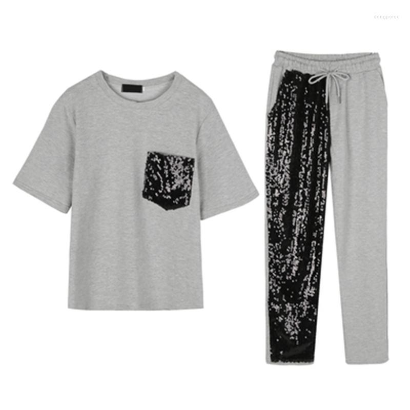Women's Tracksuits PERHAPS U Black Gray Pink O Neck Short Sleeve T-shirt Top Sequined Pocket Ankle-length Pants Casual Two-piece Set Summer
Women's Tracksuits PERHAPS U Black Gray Pink O Neck Short Sleeve T-shirt Top Sequined Pocket Ankle-length Pants Casual Two-piece Set Summer