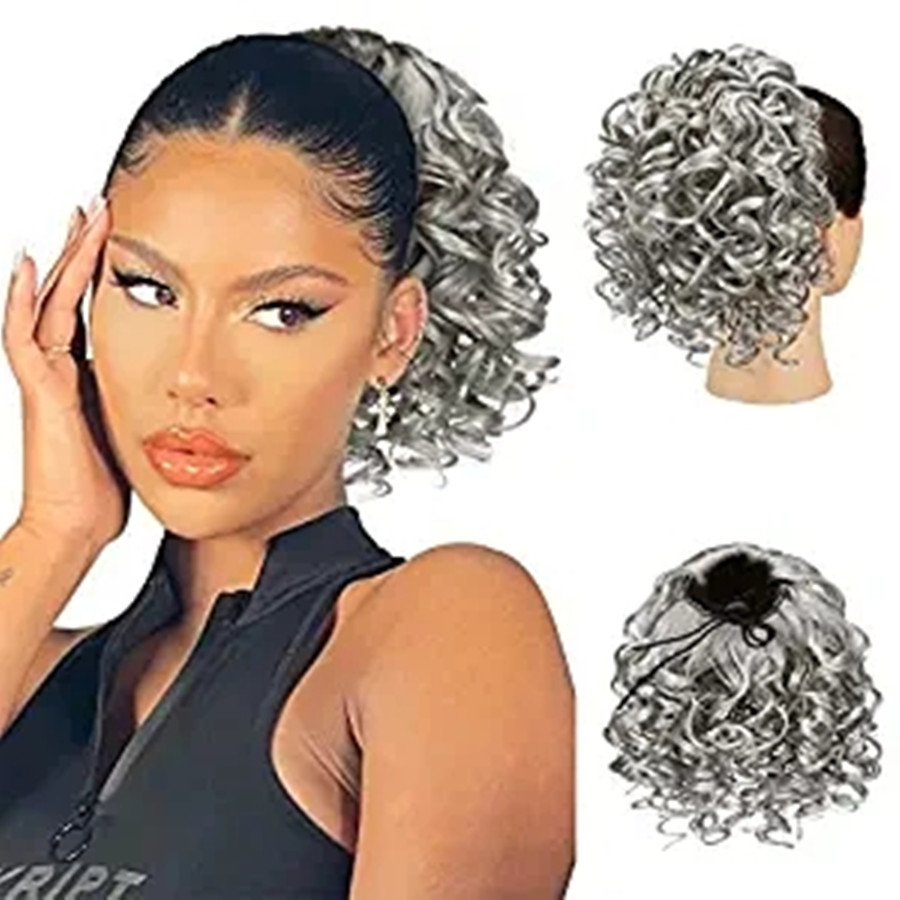 Gray Ponytail human Extension silver grey kinky curly hair Drawstring Ponytails for Black Women Curl Drawstring Pony tail 8 Inch puff bun chignon girl kids
Gray Ponytail human Extension silver grey kinky curly hair Drawstring Ponytails for Black Women Curl Drawstring Pony tail 8 Inch puff bun chignon girl kids