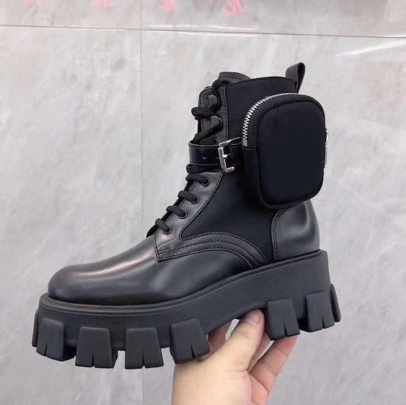 Men Women Winter Boot Martin Ankle Boots Rois Real Leather And Nylon Combat Boots Designers Platform Outdoor Booties 35-45 With Box NO43