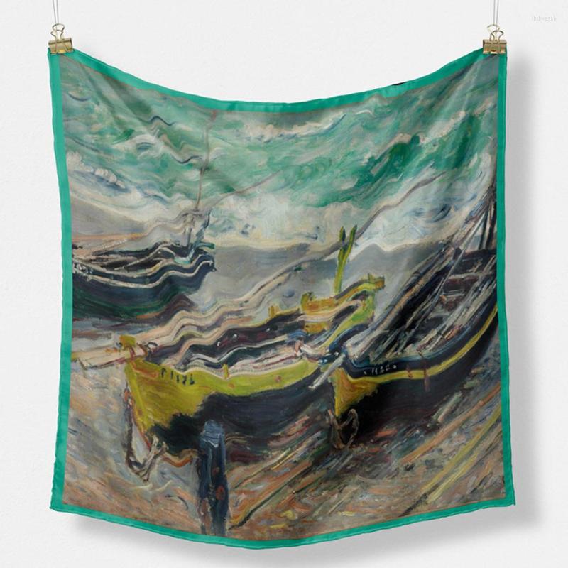 Scarves Twill Silk Scarf Women Bandana Fishing Boat Oil Painting Small Hijab Foulards Lady Tie Headband Neckerchief
Scarves Twill Silk Scarf Women Bandana Fishing Boat Oil Painting Small Hijab Foulards Lady Tie Headband Neckerchief