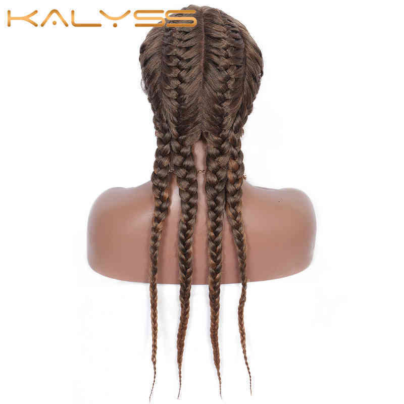 Kalyss 26" Box Braided Wigs Synthetic Lace Front With Baby Hair Double Dutch Braid For Women Cornrow Braids 220121