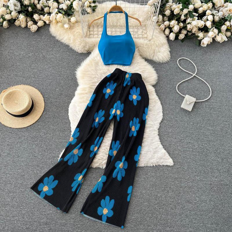 Women's Tracksuits Sexy Halter Knitted Solid Top Printed Casual Wide Leg Pants Women Two Piece Set 2022 Summer Fashion Vintage Female
Women's Tracksuits Sexy Halter Knitted Solid Top Printed Casual Wide Leg Pants Women Two Piece Set 2022 Summer Fashion Vintage Female