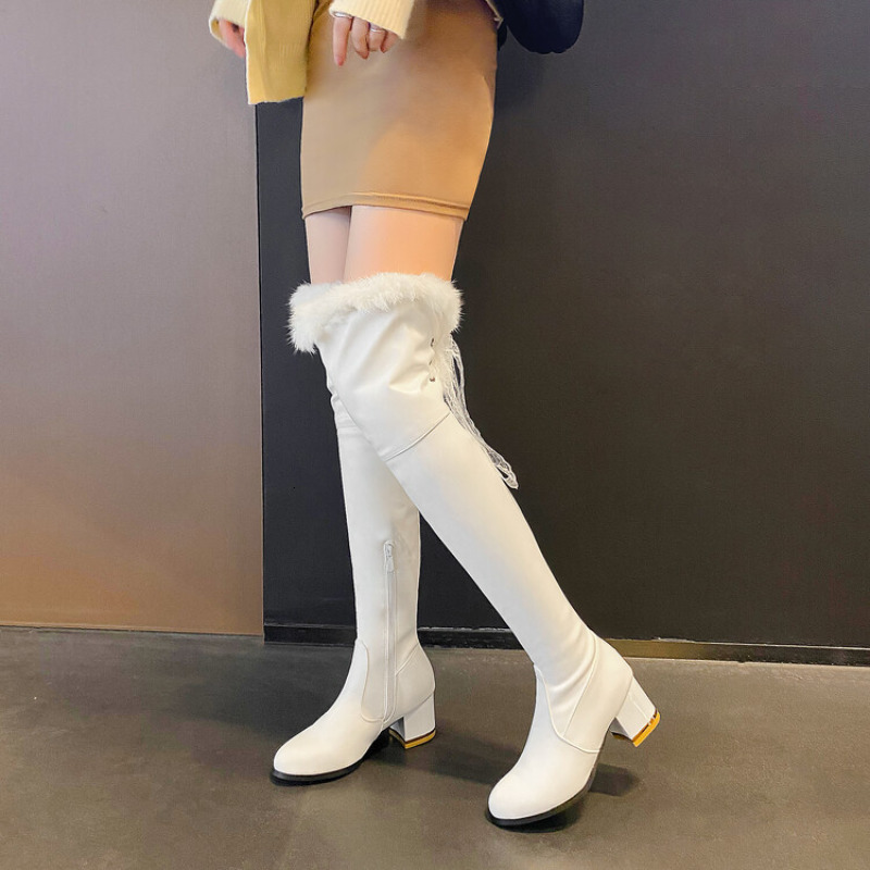 Boots winter style fashion highheeled Over the knee boots Plush Rear tether strap keep warm Women's high boots high 6cm size3448 221114, White
Boots winter style fashion highheeled Over the knee boots Plush Rear tether strap keep warm Women's high boots high 6cm size3448 221114, White
