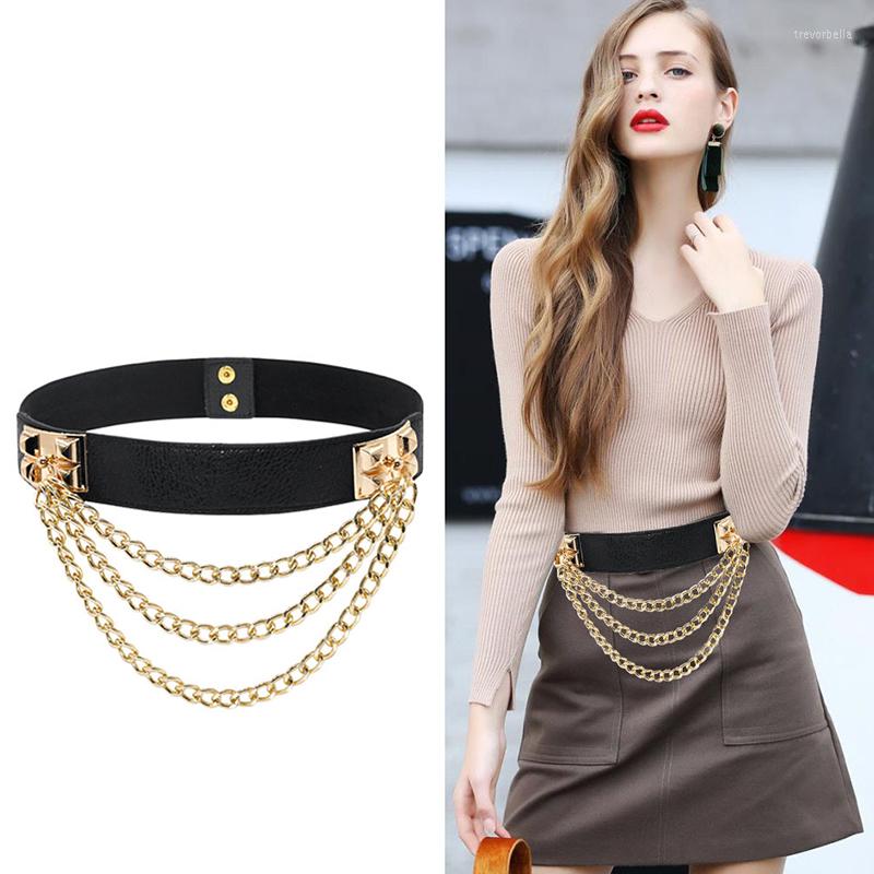 Belts Punk Lazy Gold Chain Women's Belt Metal Rivet Elastic PU Leather Waistbands All-match Dress Decorative Straps Waist, White
Belts Punk Lazy Gold Chain Women's Belt Metal Rivet Elastic PU Leather Waistbands All-match Dress Decorative Straps Waist, White