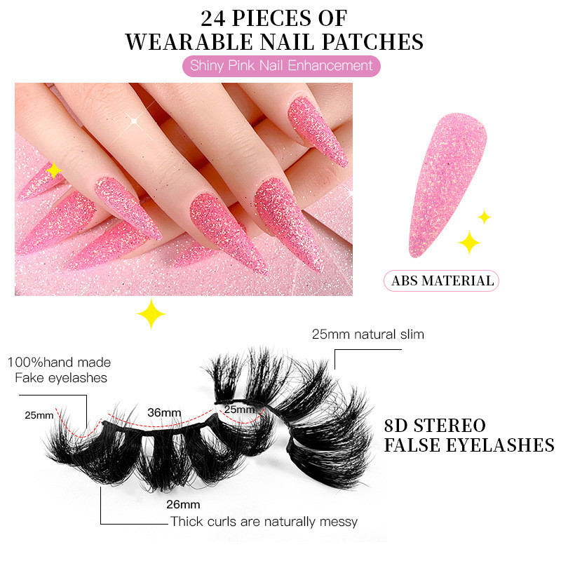 Volume Eyelash Extension And Wearable Press On Nails Set Thick Fluffy Full Strip Eyelashes DIY False Nails Art With Lashes Set de pestanas postizas y 
