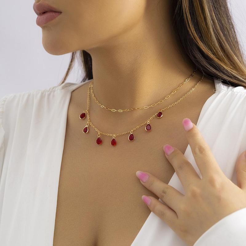 Chains Cool Gold Layers Water Drop Red Crystals Trendy Choker Necklaces Collier Female Jewelry
Chains Cool Gold Layers Water Drop Red Crystals Trendy Choker Necklaces Collier Female Jewelry