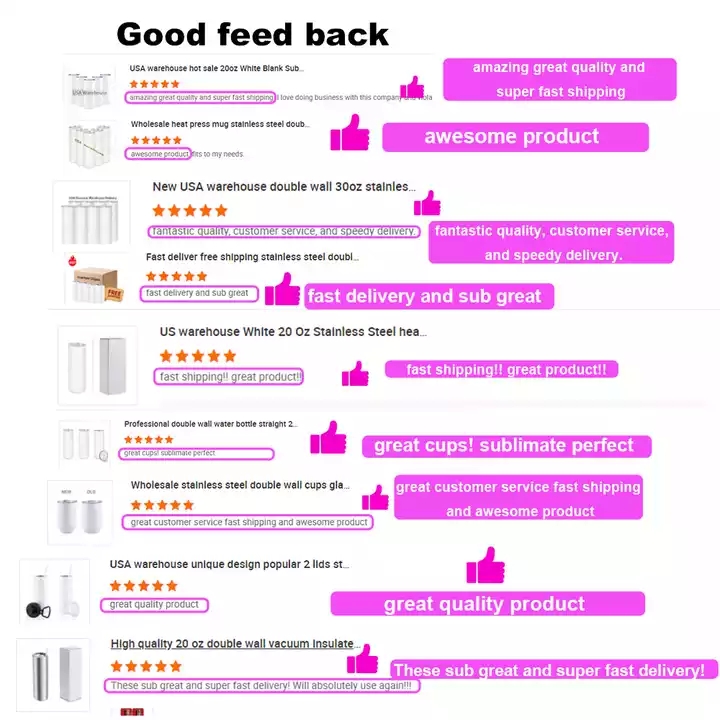 US CA Warehouse 50pcs/Carton 20oz Sublimation Tumblers Straight Blanks White 304 Stainless Steel Vacuum Insulated Slim DIY Cup Car Coffee Mugs Party G