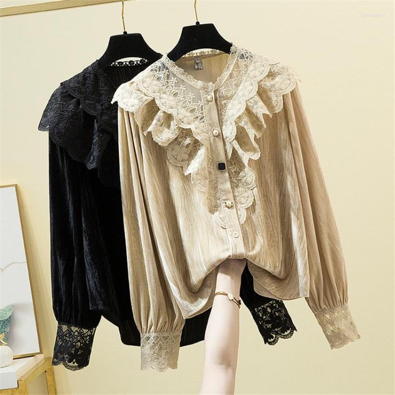 Women's Blouses 2022 Autumn Women Gold Velvet Lace Blouse Casual Lady Long Sleeve Shirt V-neck Blusas Basic Tops Pullovers Bottomings WZ1540, Black
Women's Blouses 2022 Autumn Women Gold Velvet Lace Blouse Casual Lady Long Sleeve Shirt V-neck Blusas Basic Tops Pullovers Bottomings WZ1540, Black