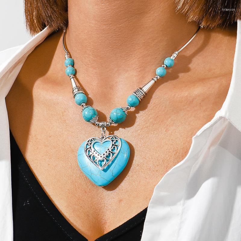 Pendant Necklaces Turquoise Hearts Necklace Vintage Creative Jewelry Gifts For Women Clavicle Chain Choker Wedding Party Gift
Pendant Necklaces Turquoise Hearts Necklace Vintage Creative Jewelry Gifts For Women Clavicle Chain Choker Wedding Party Gift