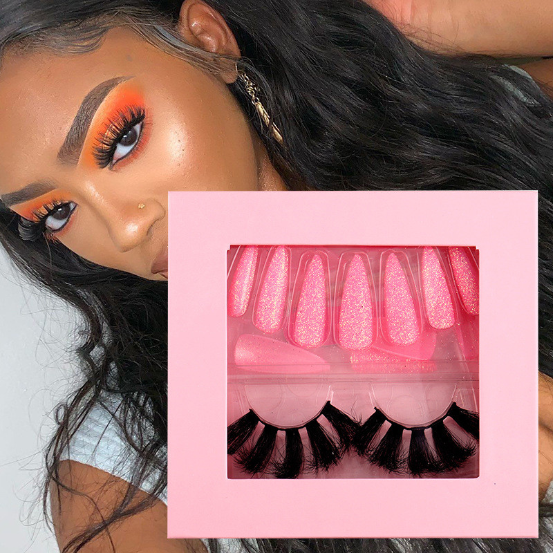 Volume Eyelash Extension And Wearable Press On Nails Set Thick Fluffy Full Strip Eyelashes DIY False Nails Art With Lashes Set de pestanas postizas y 