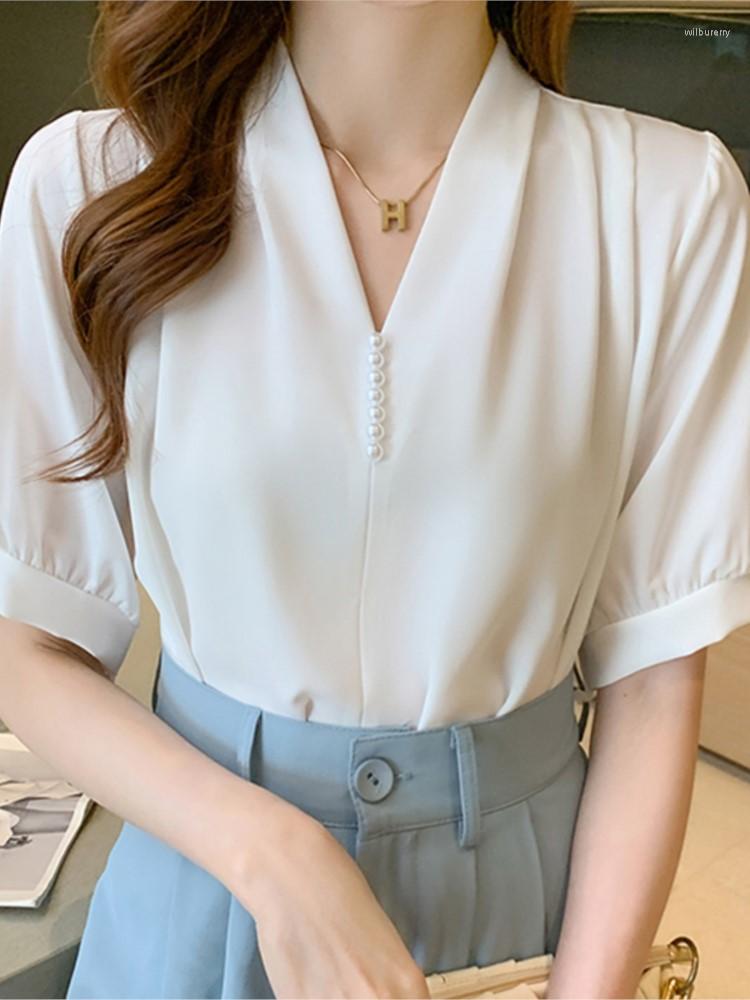 Women' Blouses Spring Fashion Beading Blouse Women Short Sleeve Top V-Neck Chiffon Shirt Femme Clothing Office Lady Casual Clothes, White
Women' Blouses Spring Fashion Beading Blouse Women Short Sleeve Top V-Neck Chiffon Shirt Femme Clothing Office Lady Casual Clothes, White