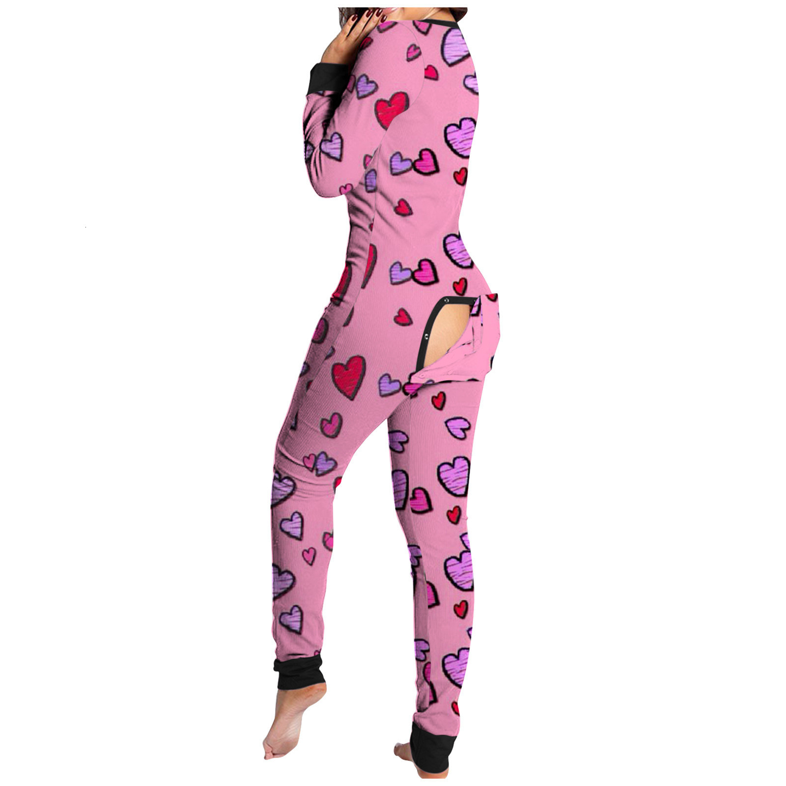 Womens Jumpsuits Rompers Sexy Christmas Pajama for Women Year Buttondown Front Back Butt Bum Open Ass Flap Xmas Print Loungewear 221115