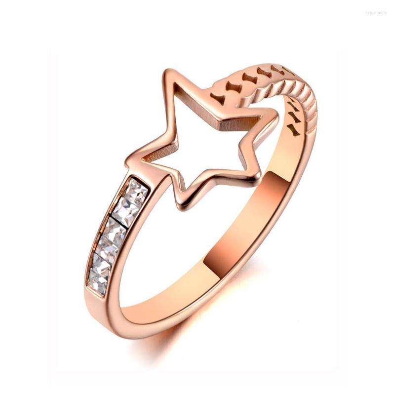 Wedding Rings Original Design Stainless Steel CZ Crystal Star Jewelry For Women Girls Romantic Personality Finger Ring R20008