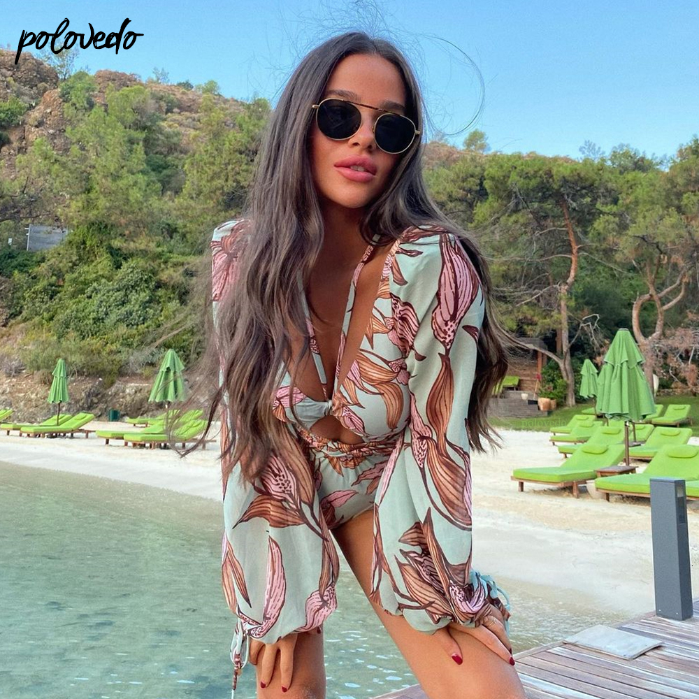 Wetsuits Drysuits Swimsuit Long Sleeve Swimwear Women Bandage Print Monokini Sexy Black Bathing Suit String Backless Beachwear 221107