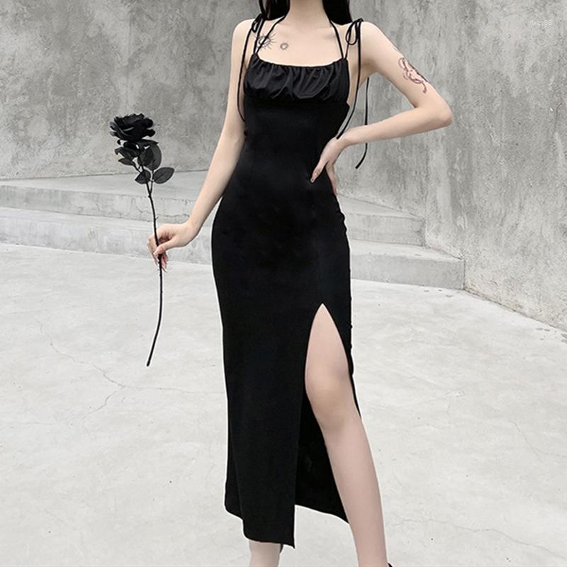 Casual Dresses 2022 Fashion Gothic Street Sexy Tie Up Backless Split Slip Dress Women Sleeveless Low Cut Ruched Slim Maxi For Party Club, Black
Casual Dresses 2022 Fashion Gothic Street Sexy Tie Up Backless Split Slip Dress Women Sleeveless Low Cut Ruched Slim Maxi For Party Club, Black