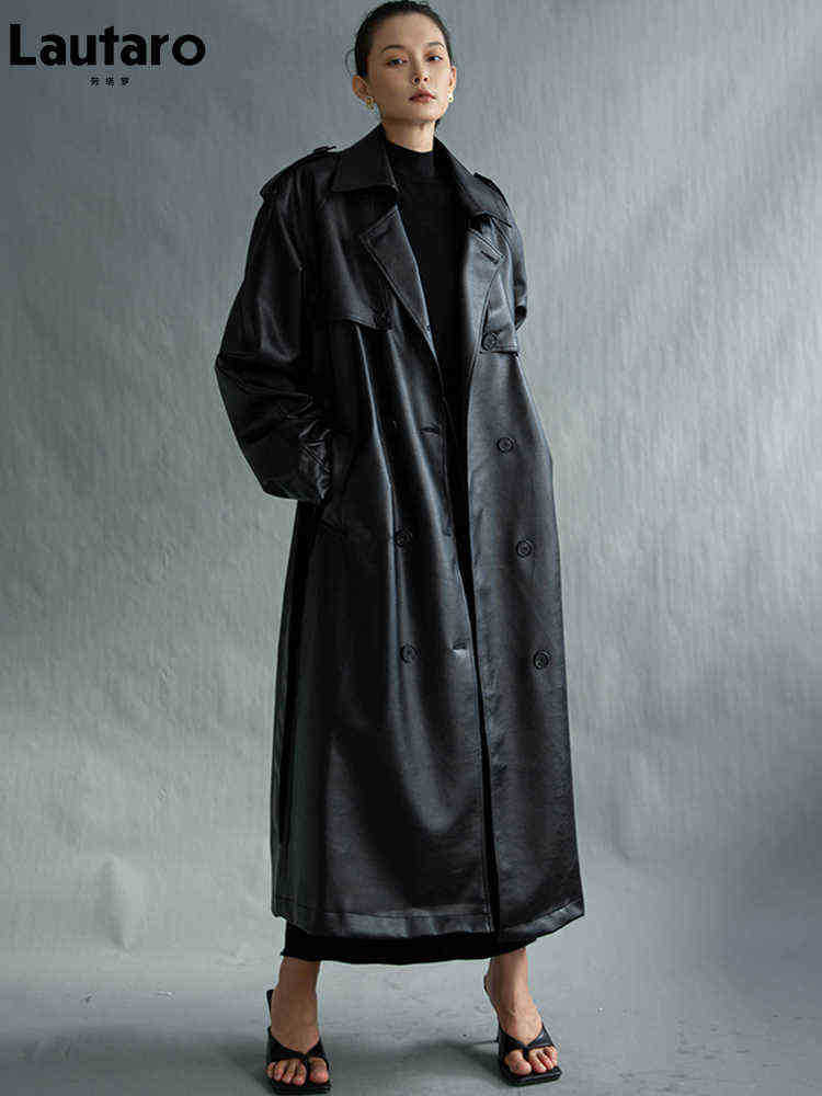 Lautaro Autumn Extra Long Oversized Black Faux Leather Trench Coat For Women Long Sleeve Belt Double Breasted Loose Fashion 2021 J220727
Lautaro Autumn Extra Long Oversized Black Faux Leather Trench Coat For Women Long Sleeve Belt Double Breasted Loose Fashion 2021 J220727