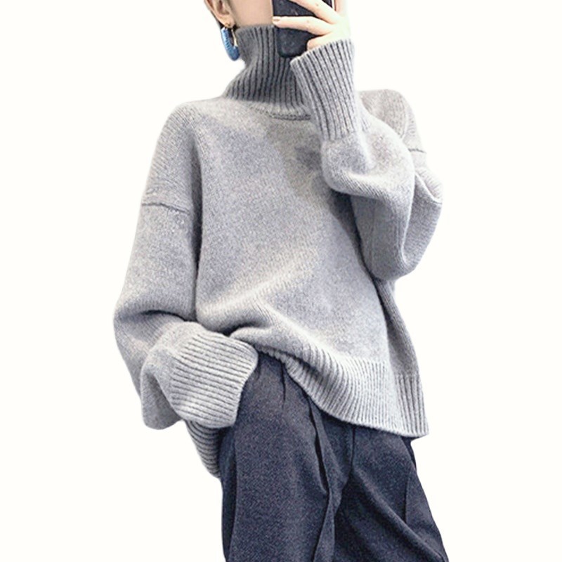 Women's Sweaters Autumn And Winter Thick Cashmere Women High Neck Pullover Warm Loose Knitted Base Sweater Plus Size 221111