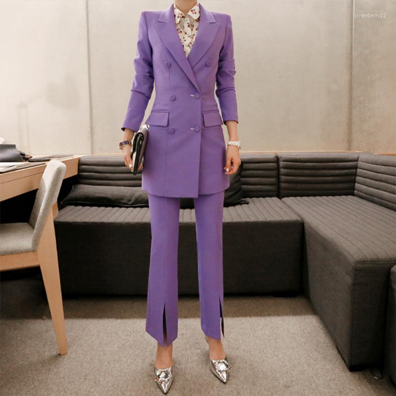Women' Two Piece Pants Women' Business Suits Long Blazer Jacket Double Breasted Female Office Lady Formal Pant Purple 2 Set
Women' Two Piece Pants Women' Business Suits Long Blazer Jacket Double Breasted Female Office Lady Formal Pant Purple 2 Set