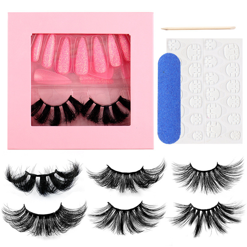 Volume Eyelash Extension And Wearable Press On Nails Set Thick Fluffy Full Strip Eyelashes DIY False Nails Art With Lashes Set de pestanas postizas y 