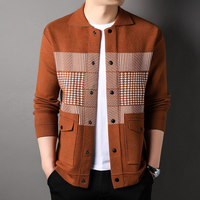 Men's Sweaters Autumn Men's Knitted Cardigan Jacquard Lapel Long Sleeved Sweater Jacket Korean Style Men Fashion Casual Cardigan 221114
Men's Sweaters Autumn Men's Knitted Cardigan Jacquard Lapel Long Sleeved Sweater Jacket Korean Style Men Fashion Casual Cardigan 221114