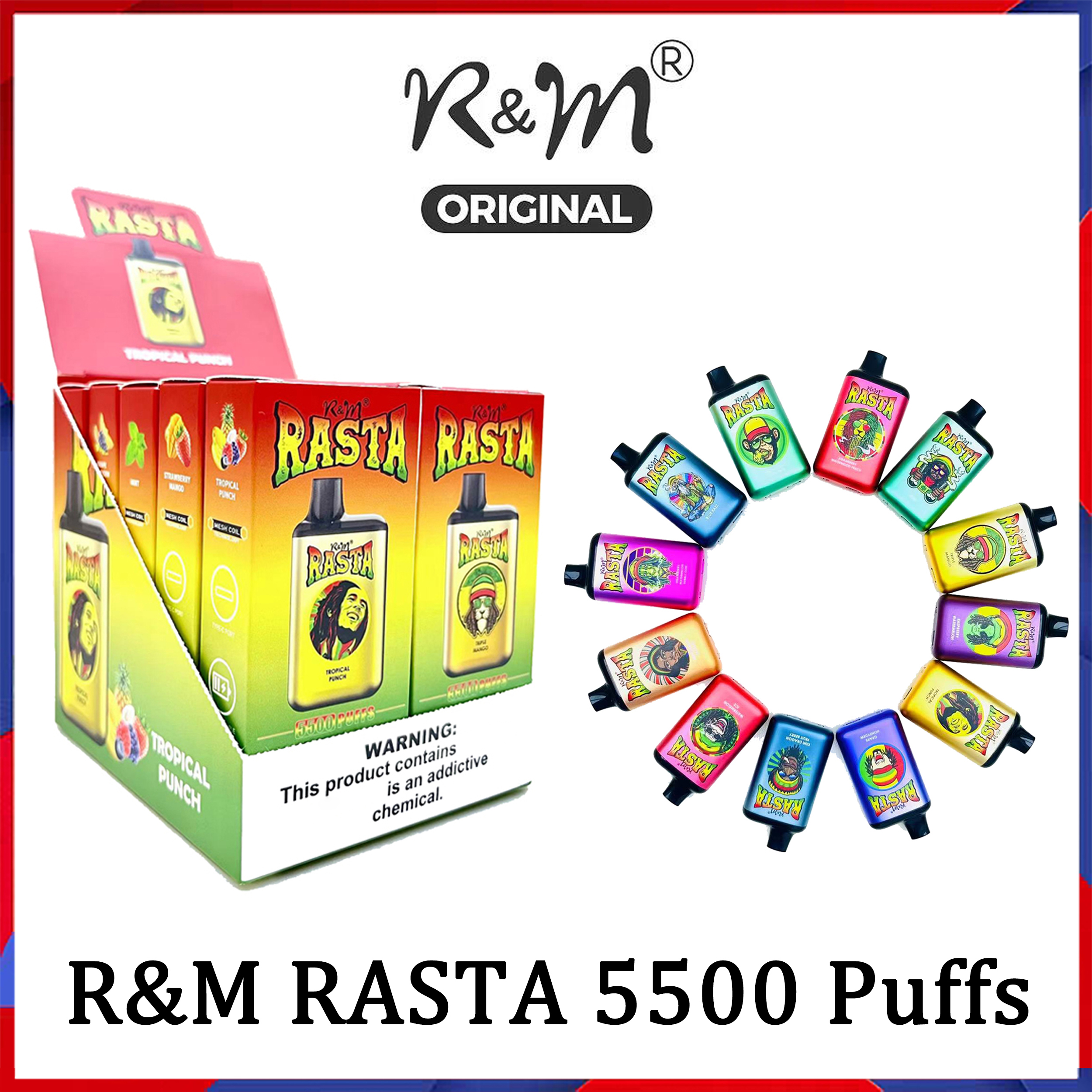 Original R&M RASTA 5500 Puffs Disposable E Cigarette LIMITED EDITION Bar Vape Pen 13ml Prefilled 0/2/3/5% Pod 650Mah Rechargeable Battery 12 Flavors Available Elf Box
Original R&M RASTA 5500 Puffs Disposable E Cigarette LIMITED EDITION Bar Vape Pen 13ml Prefilled 0/2/3/5% Pod 650Mah Rechargeable Battery 12 Flavors Available Elf Box