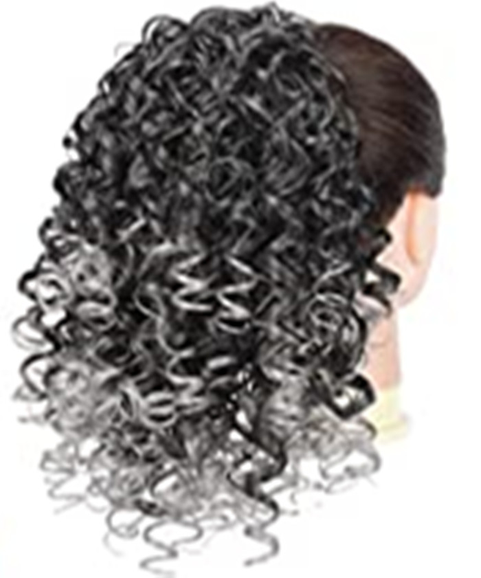 Ombre black to gray ponytail cornwavy drawstring ponytails human corn wave with 2 clips for women