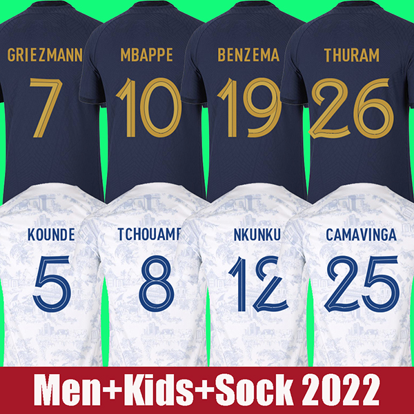 2022 MBAPPE soccer jerseys French football shirts BENZEMA GRIEZMANN KOUNDE CAMAVINGA maillot foot kit top shirt MEN kids set, Away
2022 MBAPPE soccer jerseys French football shirts BENZEMA GRIEZMANN KOUNDE CAMAVINGA maillot foot kit top shirt MEN kids set, Away