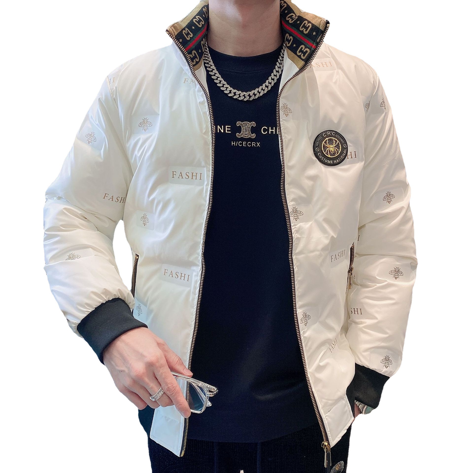 Designer Lightweight European station design warm down bread coat men's winter cotton coat, White
Designer Lightweight European station design warm down bread coat men's winter cotton coat, White