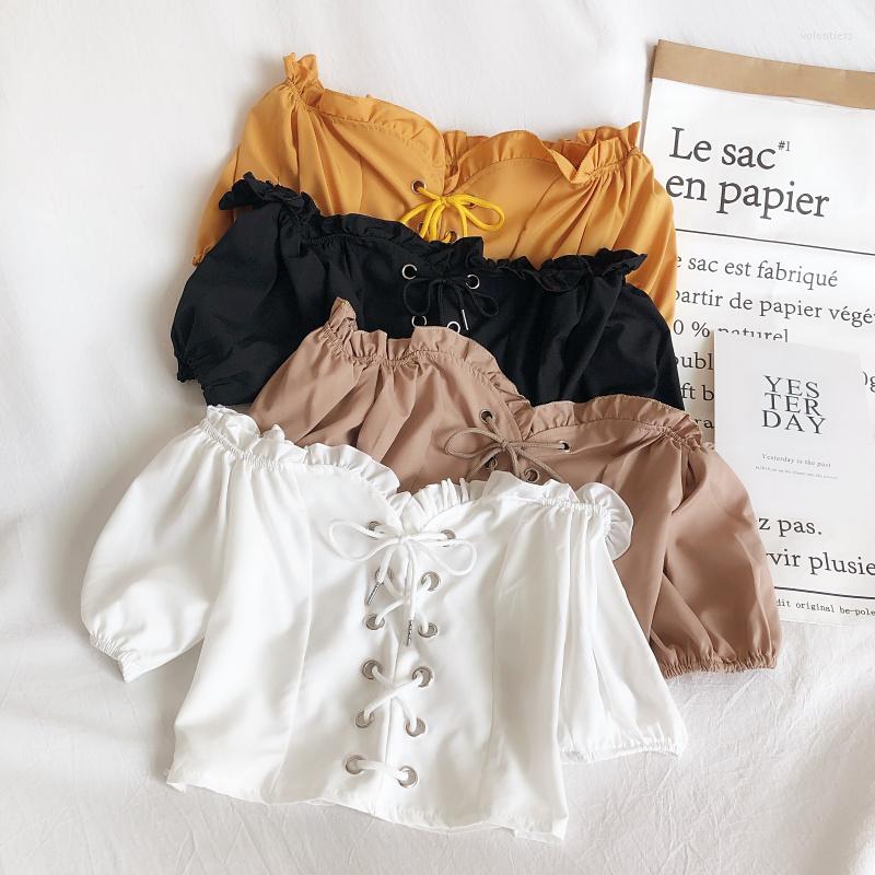 Women's T Shirts Women's 2022 Summer Sexy All-match One-way Neck Puff Sleeves Cross-lace Short Shirt With Belly Button And Wooden Ears, Black
Women's T Shirts Women's 2022 Summer Sexy All-match One-way Neck Puff Sleeves Cross-lace Short Shirt With Belly Button And Wooden Ears, Black