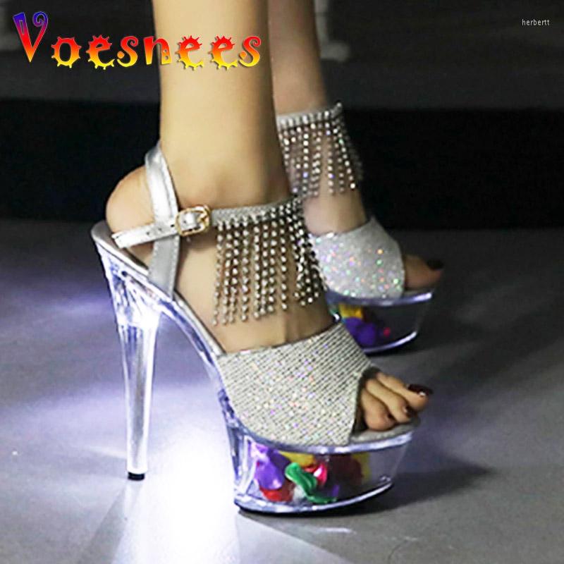 Sandals Light Up Glowing Stripper Shoes Woman LED Luminous Transparent Platform Nightclub Summer 15CM Diamonds Fringe High Heels, As picture shown
Sandals Light Up Glowing Stripper Shoes Woman LED Luminous Transparent Platform Nightclub Summer 15CM Diamonds Fringe High Heels, As picture shown