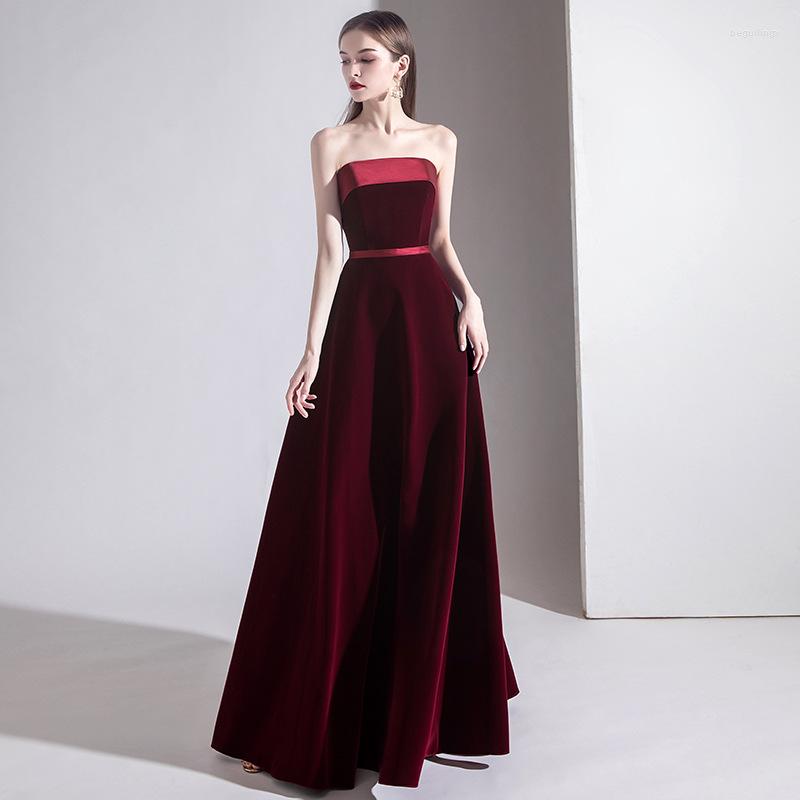 

Ethnic Clothing Toast Dress Bride 2022 Spring Burgundy Tube Top Long Wedding Banquet Temperament Annual Meeting Host