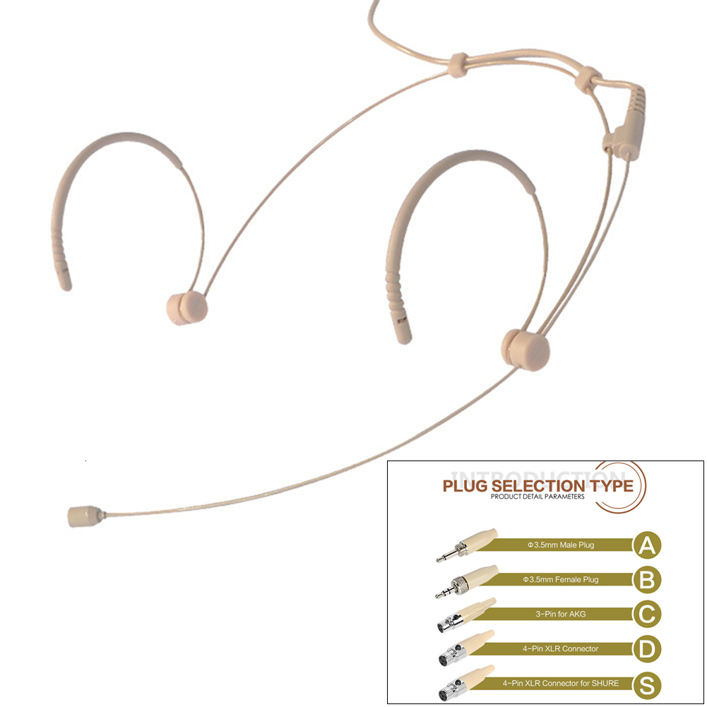 Microphones Beige Double Earhook Headset Mic 35mm 3 Pin 4 Pin XLR Plug Headworn Microphone Portable Audio Video 221115