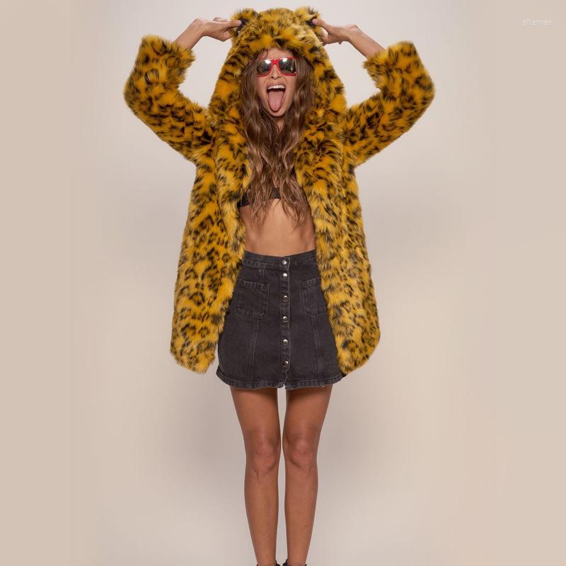 Women' Fur Women' Leather Coat Yellow Leopard Print Faux Female Hooded With Ears Cartoon Plush, Picture color
Women' Fur Women' Leather Coat Yellow Leopard Print Faux Female Hooded With Ears Cartoon Plush, Picture color