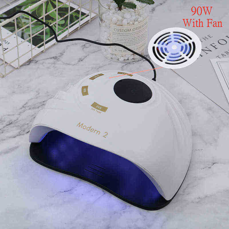 Nxy 90w Uv Lamp Led Nail Dryer with Built-in Cooling Fan 45pcs Leds for All Gel Polish Auto Sensor Lcd Display Modern 2/3 220624