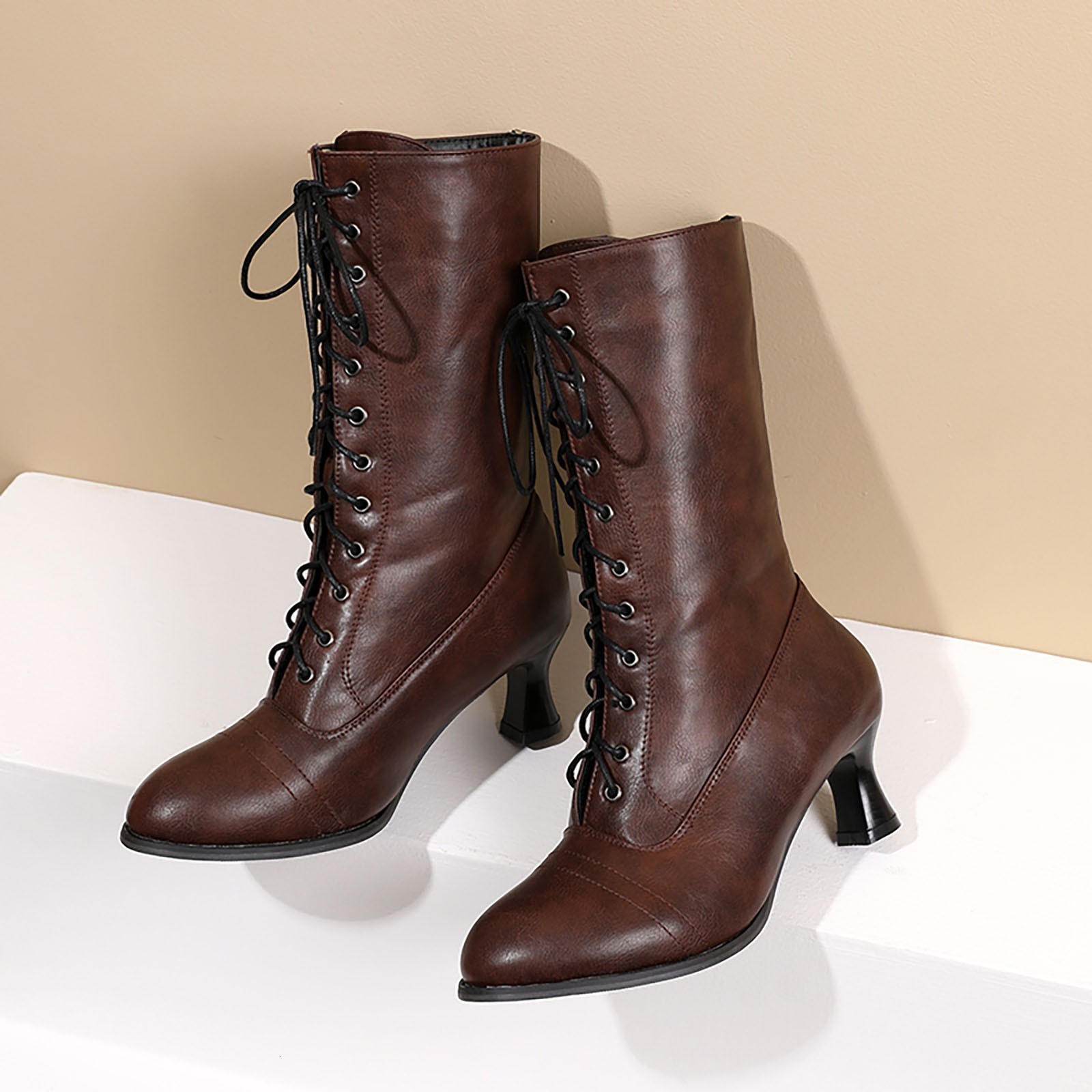 Boots Vintage Retro Boots For Women Lace Up Thick High Heel Solid Colors Pu Leather Casual Autumn Winter Pointed Toe Middle Boots 221114, Black
Boots Vintage Retro Boots For Women Lace Up Thick High Heel Solid Colors Pu Leather Casual Autumn Winter Pointed Toe Middle Boots 221114, Black