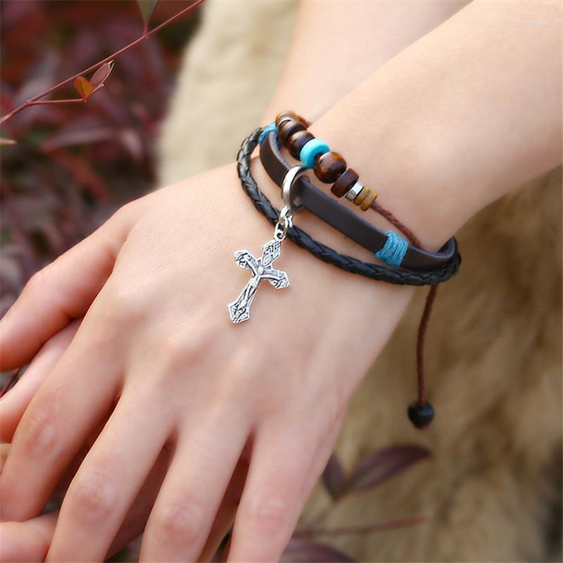 Link Bracelets Trend Multi-Layer Leather Tassel Cross Charm Bracelet For Men Bangles Male Party Punk Jewelry Gift Pulseira E512
Link Bracelets Trend Multi-Layer Leather Tassel Cross Charm Bracelet For Men Bangles Male Party Punk Jewelry Gift Pulseira E512
