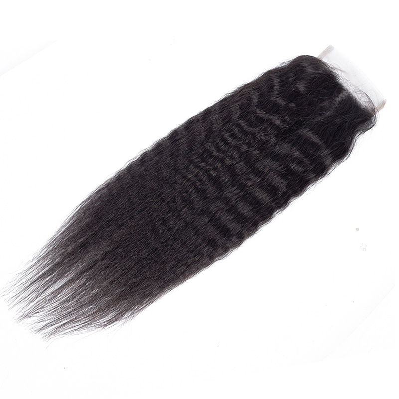 Kinky Straight 4X4 Lace Closure Peruvian Brazilian 100% Human Hair Top Closures Free Middle Three Part Natural Color Yirubeauty