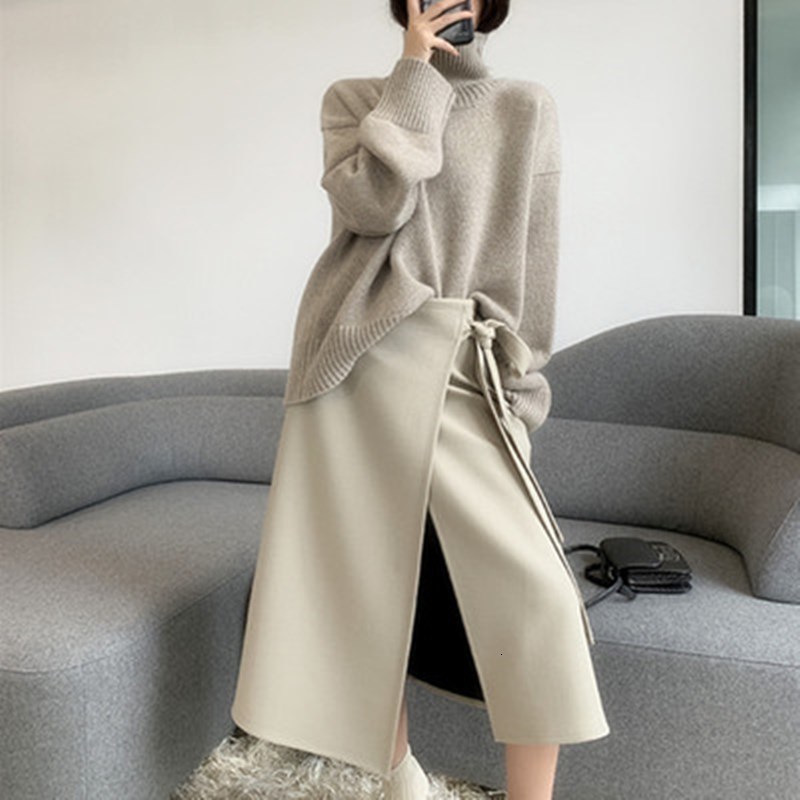 Women's Sweaters Autumn And Winter Thick Cashmere Women High Neck Pullover Warm Loose Knitted Base Sweater Plus Size 221111