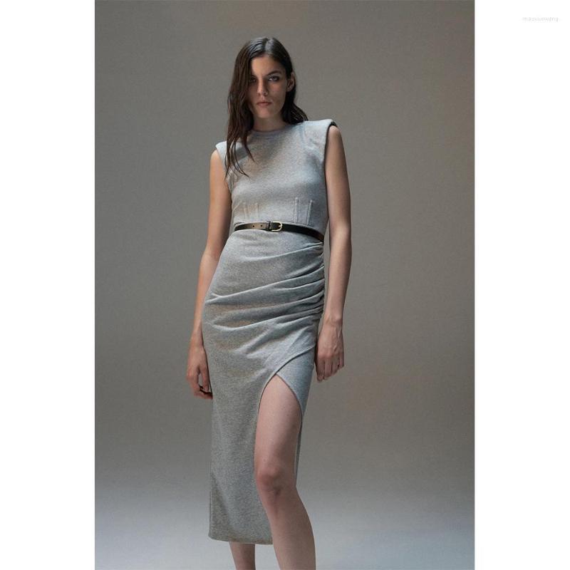 Casual Dresses Wome Shoulder Pad Pleated Fishbone Waist Side Slit Irregular Sleeveless Slim Cotton Dress, Gray
Casual Dresses Wome Shoulder Pad Pleated Fishbone Waist Side Slit Irregular Sleeveless Slim Cotton Dress, Gray