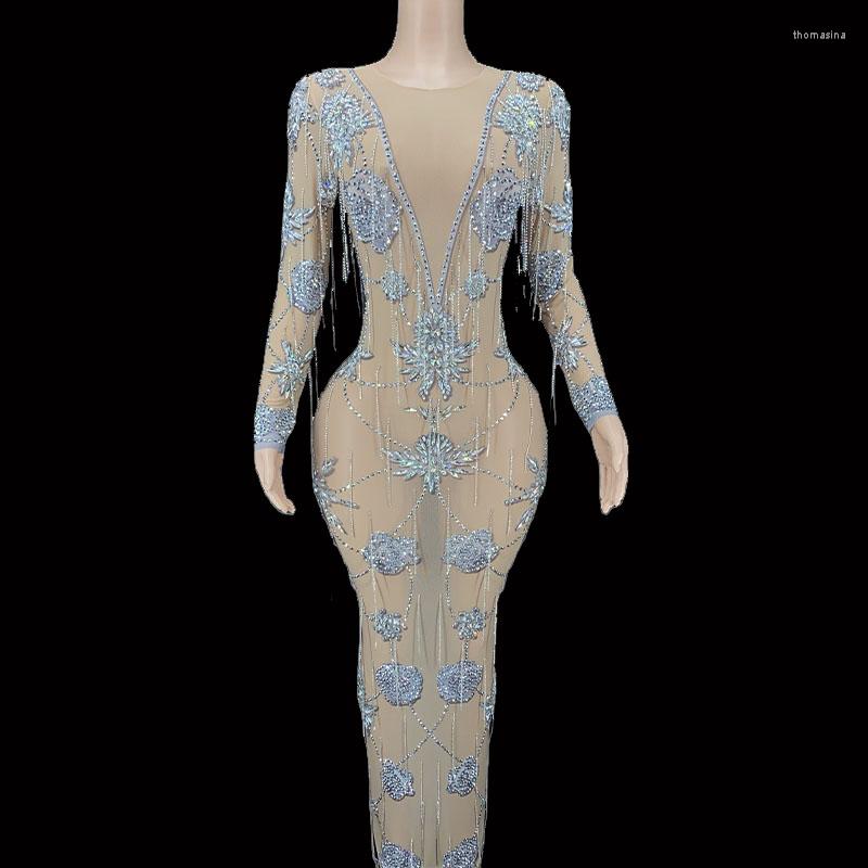 Stage Wear Sexy Silver Rhinestone Crystals Chains Transparent Long Dress Evening Birthday Celebrate Dancer Performance
Stage Wear Sexy Silver Rhinestone Crystals Chains Transparent Long Dress Evening Birthday Celebrate Dancer Performance