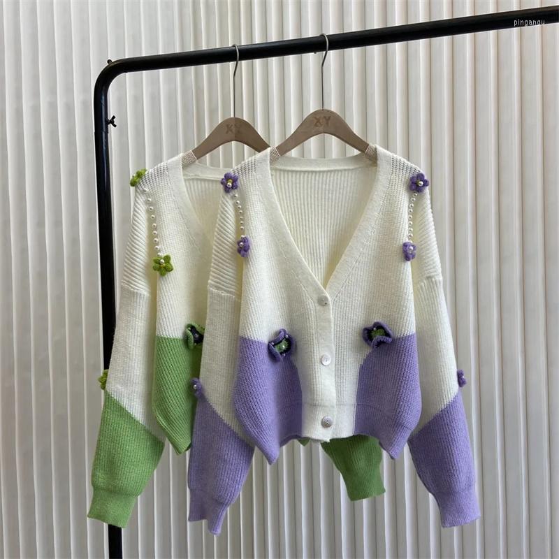 Women's Knits 2022 Autumn Colorblock Knitted Coat Women's Handmade Pearl Flower Loose Jackets Ladies V-Neck Sweater Cardigan Female Top, White
Women's Knits 2022 Autumn Colorblock Knitted Coat Women's Handmade Pearl Flower Loose Jackets Ladies V-Neck Sweater Cardigan Female Top, White