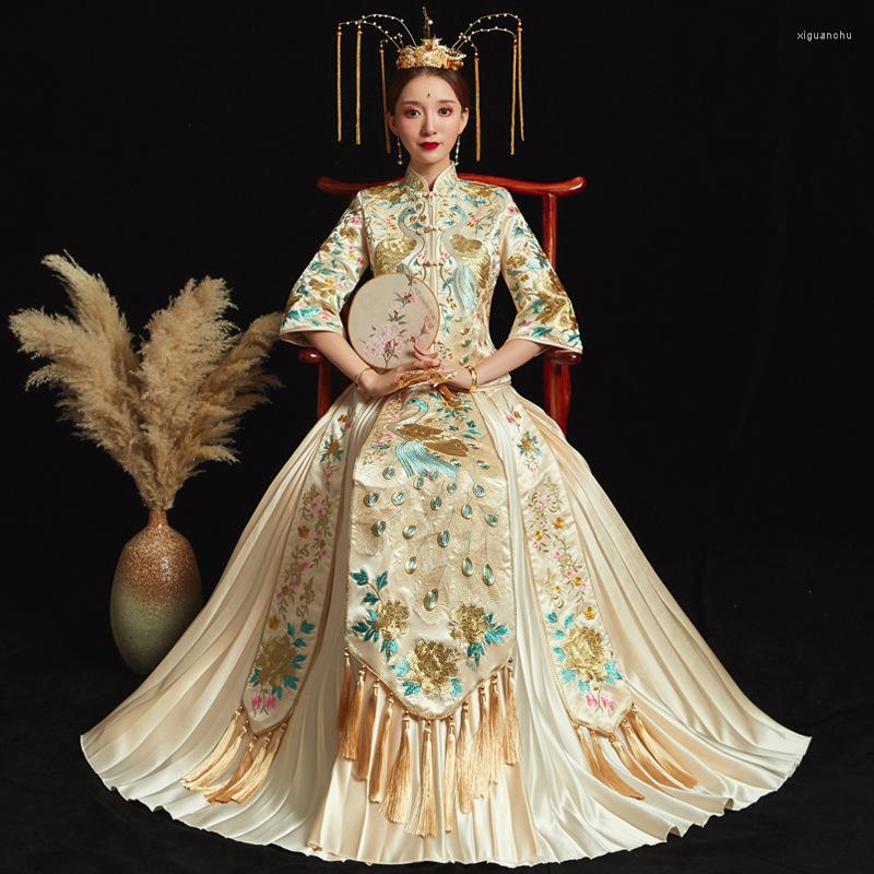 Ethnic Clothing Champagne Wedding Bride Chinese Style Cheongsam Traditional Long Qipao Embroidery Women's Evening Dress Marry Clothes XS
Ethnic Clothing Champagne Wedding Bride Chinese Style Cheongsam Traditional Long Qipao Embroidery Women's Evening Dress Marry Clothes XS