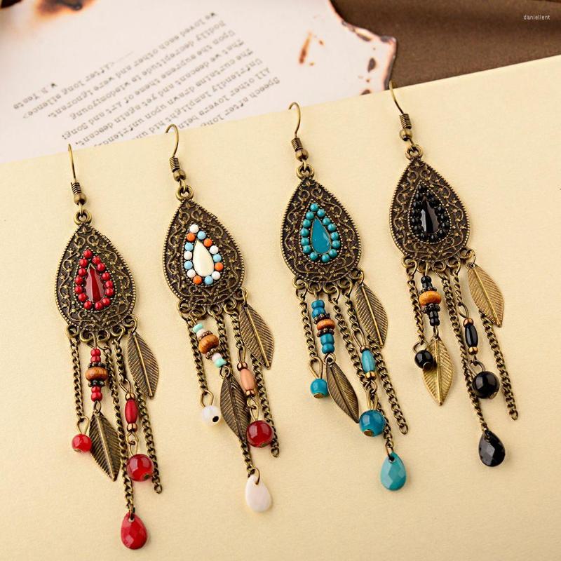 Dangle Earrings Boho Antique Gold Color Long Leaf Tassel For Women Vintage Colorful Beads Chain Drop Jewelry 2022
Dangle Earrings Boho Antique Gold Color Long Leaf Tassel For Women Vintage Colorful Beads Chain Drop Jewelry 2022