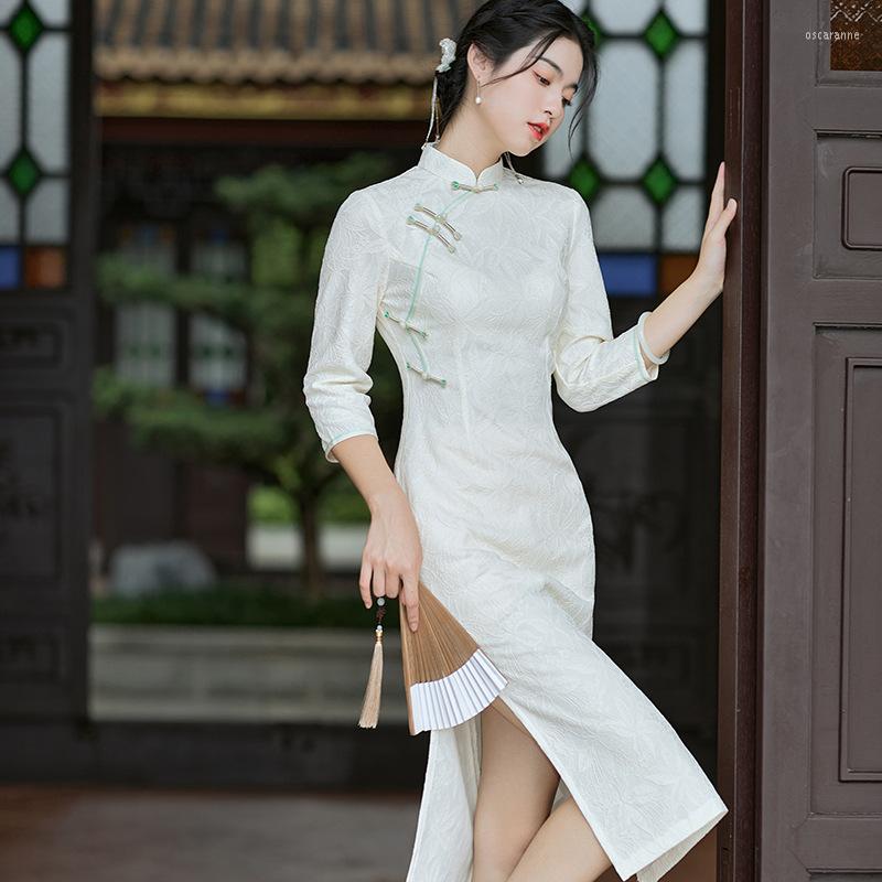 Ethnic Clothing White Lace Patchwork Cheongsam Vintage Half Sleeve Chinese Traditional Dress Slim Female Women Long Qipao S To 3XL
Ethnic Clothing White Lace Patchwork Cheongsam Vintage Half Sleeve Chinese Traditional Dress Slim Female Women Long Qipao S To 3XL