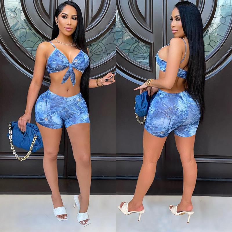 Women' Tracksuits 2022 Summer Style Women' Sexy Fashion Suspenders Shorts Imitation Denim Print Two-Piece Suit, Blue
Women' Tracksuits 2022 Summer Style Women' Sexy Fashion Suspenders Shorts Imitation Denim Print Two-Piece Suit, Blue