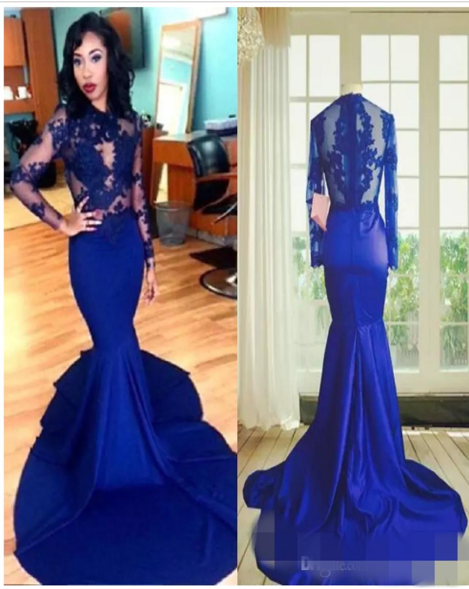 Long Sleeves Lace Prom Dress Mermaid Style High Neck SeeThrough Lace Appliques Sexy Royal Blue African Party Evening Gowns5442998, Champagne 
Long Sleeves Lace Prom Dress Mermaid Style High Neck SeeThrough Lace Appliques Sexy Royal Blue African Party Evening Gowns5442998, Champagne